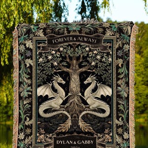 Ethereal Dragon Lovers Custom Tapestry | Personalized Dragon Lovers Woven Tapestry Wedding Anniversary Custom Gift for Boyfriend Sentimental