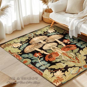 Midcentury Mushroom Rug | 70s Aesthetic Bedroom Boho Living Room Home Decor Mushroom Lover Gift Cottagecore Earth Tone Woodland Area Rug |