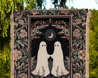 Haunting Ghost Friends Tapestry Blanket Indie Room Decor Vintage Halloween Tapestry Woven Blanket | Haunted Forest Ghost Dark Academia Decor