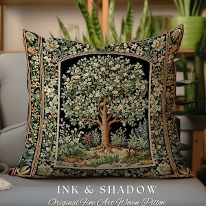 Maximalist Aesthetic Natrure Pillow | William Morris Inspired Tree Of Life Cushion Woven Medieval Aesthetic Pastel Botanical Renaissance