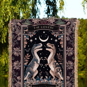 The Lovers Dino Custom Couple Tapestry Blanket Celestial T-rex Nostalgic Folklore Enchanted Starry Night Wedding Anniversary Valentine Throw