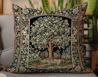 Maximalist Aesthetic Natrure Pillow | William Morris Inspired Tree Of Life Cushion Woven Medieval Aesthetic Pastel Botanical Renaissance