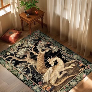 Dark Medieval Dragon Aesthetic Rug | Folklore Room Decor Fairytale Inspired DnD Gift Dark Cottagecore Fairycore Mystical Game Room Decor