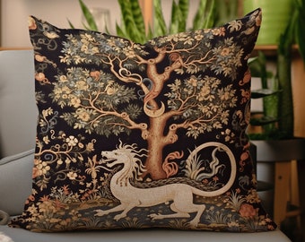 Dark Medieval Dragon Pillow | Crowcore Tapestry Pillow Cottagecore Room Decor Rustic Aesthetic Victorian Gothic Maximalist Gift For Goths
