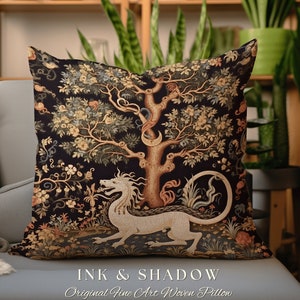 Dark Medieval Dragon Pillow | Crowcore Tapestry Pillow Cottagecore Room Decor Rustic Aesthetic Victorian Gothic Maximalist Gift For Goths