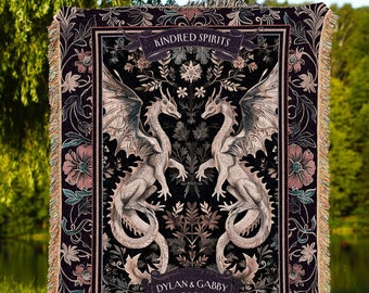 Midnight Purple Dragon Couple Personalized | Custom Names Dragon Lovers Woven Tapestry Wedding Anniversary Custom Gift For Him Thoughtful