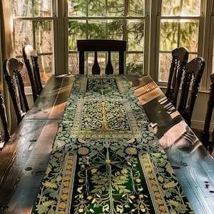 Golden Aesthetic Tree of Life Table Runner | Emerald Botanical Decor Romantic Folklore Gothic Vintage Floral Maximalist Dining Room Accent |