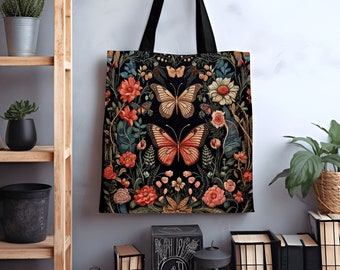 Witchy Butterfly Tapestry Bag | Whimsical Cottagecore Gift for Butterfly Lover Dark Academia Floral Satchel Fairycore Pastel Aesthetic |