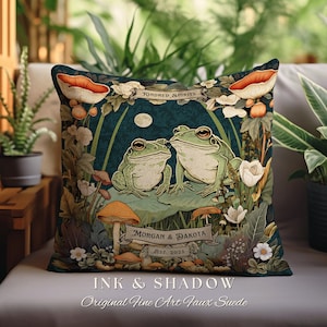 Until we Croak Frog Couple Custom | Woodland Wedding Personalized Woven Throw Pillow Frog & Toad Pillow Decor Goblincore Custom Anniversary