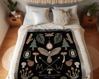 Personalized Adventure Couple Cotton Blanket Couples Initials Wedding Camping Gifts Hiking Couple Goals Nature Lover Blanket Woven Throw