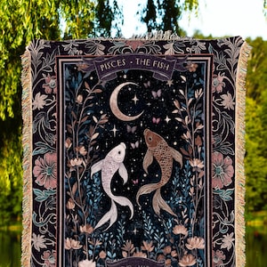 Dark Academia Pisces Blanket Celestial Constellation Gothic Decor | The Fish Astrology Tapestry Throw Magic Maximalist Moonlit Zodiac Gift