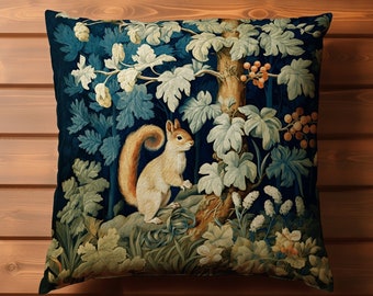 Dark Floral Pillow Vintage | Cottagecore Folk Art Decor Woven Tapestry Pillow William Morris Throw Dark Woodland Gothic Bedroom Decoration