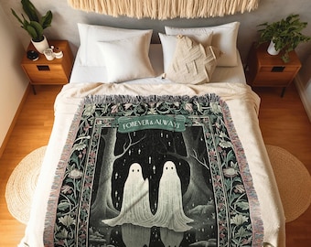 Custom Ghost Friends Blanket Custom Names | Dark Academia Custom Ghost Couple Tapestry Woven Throw His & Her Gift for Girlfriend Thoughtful