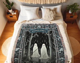 Moody Ghosts Couple Personalized Blanket | Kindred Spirits Personalized Gothic Wedding Tapestry Woven Throw Custom Ghost Lover Gift for Her