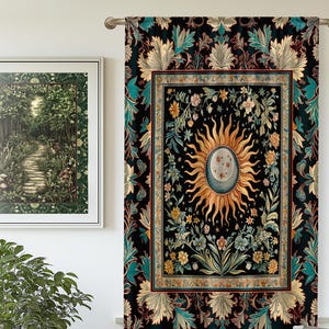 Enchanted Zodiac Mystic Curtains | Celestial Gothic Tarot Inspired Astrology Bohemian Sun & Moon Witchy Maximalist Dreamy Home Decor Drapes