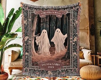 Ghosts in the Woodland Couples Blanket | Kindred Spirits Personalized Gothic Wedding Tapestry Woven Throw Whimsigoth Custom Gifts for Her |