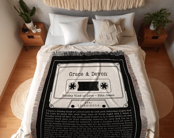 Couples Song Blanket Woven Tapestry | Couples Gift Meaningful Anniversary Gift Personalized | Cassette Blanket Custom Wedding Gift for Her |