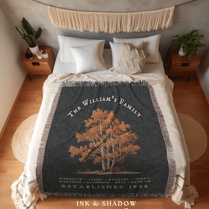 Custom Family Name Blanket Woven | Family Tree Wall Art Blanket Custom Family Gift Sentimental Gift for Mom Personalized Heritage Blanket |