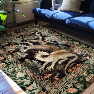 Fantasy Inspired Area Rug | Dark Academia Gothic Book Nook Decor Fairycore Bedroom Magical Dragon Aesthetic Maximalist Rug For Game Room |