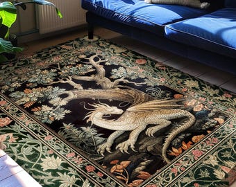 Fantasy Inspired Area Rug | Dark Academia Gothic Book Nook Decor Fairycore Bedroom Magical Dragon Aesthetic Maximalist Rug For Game Room |