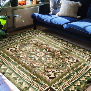 Rustic Geometric Green Rug | Midcentury Home Accent Ornate Victorian ...