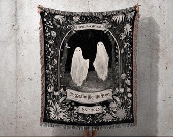 Dark Academia Ghost Blanket Woven | Personalized Wedding Blanket Spooky Halloween Tapestry Woven Ghost Gifts Mr & Mrs Anniversary Whimsical