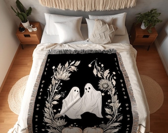 Till Death Do Us Part Ghost Couple Personalized Wedding Blanket | Spooky Halloween Tapestry Woven Ghost Gifts Thoughtful Anniversary Gifts
