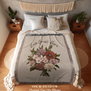 Moms Family Garden Blanket Custom Birth Flower Bouquet Personalized Family Name Blanket Sentimental Gift Custom Mom Gift Blanket Woven Throw