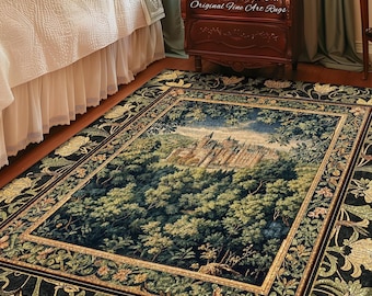 Ethereal Fairytale Fantasy Castle Rug | Dark Academia Woodland Fairy Folklore Princess Aesthetic Magical Landscape Forestcore Romantic