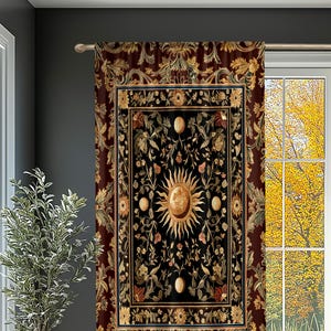 Dark Skies Celestial Drapes | Enchanted Celestial Witchy Astrology Boho Maximalist Decor Sun & Moon Tarot Inspired Gothic Blackout Curtains