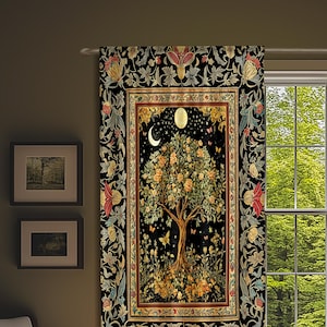 Rustic Medieval Fairycore Curtain | Gothic Forest Home Decor Maximalist Aesthetic Housewarming Gift Parisian Living Room Drapes Chateaucore