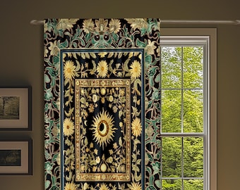 Earthy Spiritual Sun Accent Drapes | Hippie Gothic Botanical Ethereal Mystic Bedroom Curtains Whimsical Celestial Tarot Aesthetic Astrology