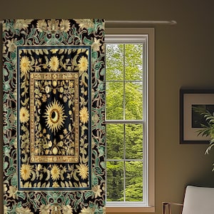 Earthy Spiritual Sun Accent Drapes | Hippie Gothic Botanical Ethereal Mystic Bedroom Curtains Whimsical Celestial Tarot Aesthetic Astrology