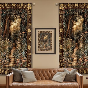 Mushroom Forest Magical Woodland Drapes Ethereal Mystic Academia, Vintage Folklore Art Forest Fairycore Whimsigoth Medieval Window Curtains