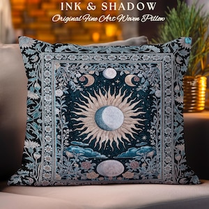 Whimsigothic Eclectic Moon Pillow | Celestial Boho Mystic Tarot-Inspired Astrology Bedroom Decor Witchy Maximalist Floral Aesthetic Cushion
