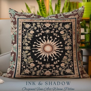 Ethereal Energy Celestial Bedroom Cushion | Mystic Boho Maximalist Astrology Inspired Witchy Sun & Moon Gothic Tarot Aesthetic Woven Pillow