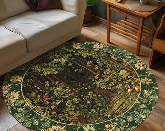 Fairytale Forest Botanical Round Rug | Mystic Aesthetic Woodland Home Magical Decor Plant Loving Home Decor Botanical Emerald Woods Gothic |