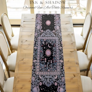 Midnight Lavender Celestial Table Runner | Witchy Pastel Tarot-Inspired Dining Room Bohemian Sun and Moon Maximalist Astrology Purple Decor