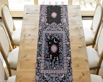 Midnight Lavender Celestial Table Runner | Witchy Pastel Tarot-Inspired Dining Room Bohemian Sun and Moon Maximalist Astrology Purple Decor