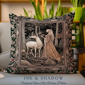 Elven Princess Mystic Woodland Pillow | Forest Nymph Renaissance Aesthetic Fairycore Tapestry Cushion Magic Gothic Woods Ethereal Victorian
