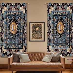 Lunar Energy Peaceful Bedroom Drapes | Gothic Bohemian Astrology Mystic Whimsical Sun & Moon Maximalist Witchy Tarot Decor Celestial Curtain