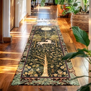 Magic Aesthetic Unicorn Runner Rug Cottagecore Style, Dark Academia Folklore Decor Gothic Maximalist Fantasy Art Enchanted Fairytale Accent