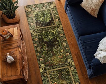 Fairytale Forest Botanical Runner Rug | Mystic Aesthetic Woodland Home Magical Decor Plant Loving Home Decor Botanical Hallway Emerald Woods