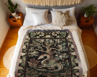 Mystical Fantasy Dragon Rug Runner Enchanting Dark Nature | Ancient Aesthetic Chinese Dragon Art Decor Ethereal Dragon Decoration Forestcore