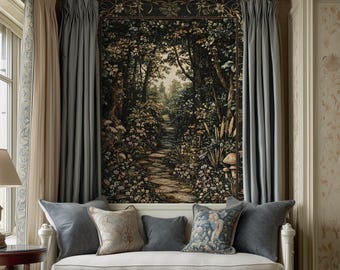 Fairy Meadow Mushroom Forest Woven Blanket Mystic Academia Folklore Inspired, Fairycore Woodland Gothic Whimsical Medieval Tapestry Throw