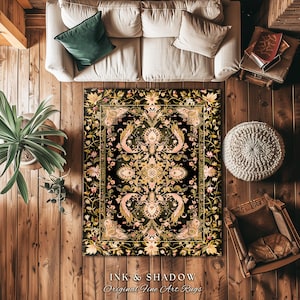 Modern Royal Aesthetic Area Rug | Ethereal Florals Pastel Whimsical Cottagecore Trendy Dark Academia Home Accent Rug Bohemian Retro Art Deco