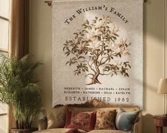 Vintage Family Tree Blanket | Family Name Blanket Custom Family Tree Gift Unique Gift for Mom Personalized Family Name Gift Personalized