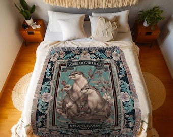 Custom 'You're my Otter Half' Couples Blanket | Personalized Anniversary Gift Significant Otter Woven Tapestry Dating Anniversary Gift Cute