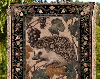 Rustic Crowcore Hedgehog Blanket | Woodland Victorian Throw Blanket Cozy Cottagecore Book Nook Throw Dark Fairy Aesthetic Room Hedge Hog |