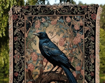 Witchy Room Decor Woven Blanket | Ethereal Bedroom Throw Decor Cottagecore Tapestry Dark Fairycore Book Nook Woodland Crow Core Raven Gothic